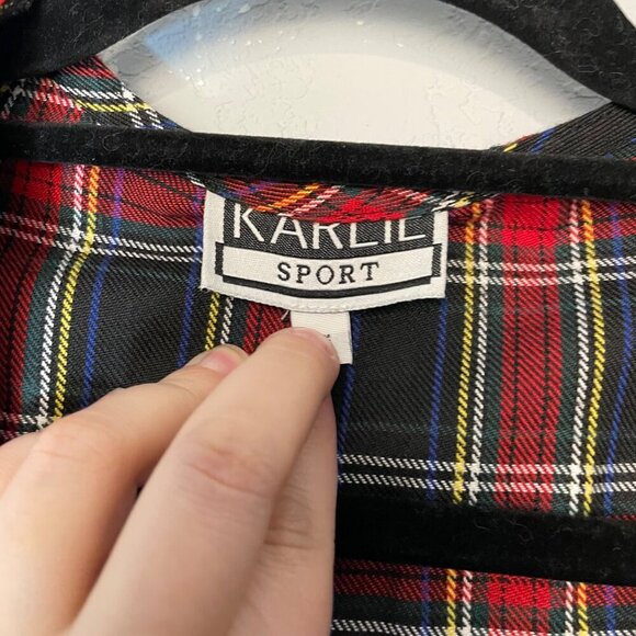 VTG Karlie Sport 90s Red Plaid Vest Gold Buttons Sz S - Picture 2 of 5